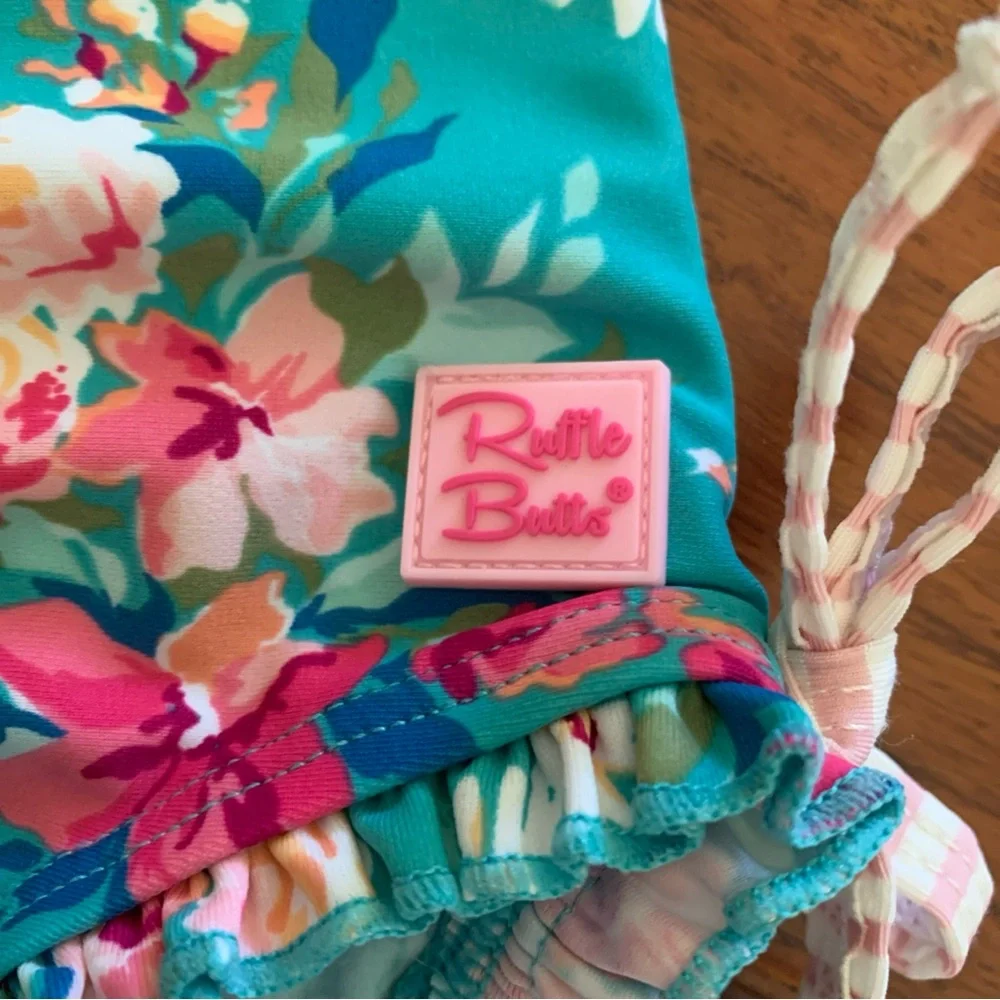 Ruffle Butts One Piece Swimsuit 6-12 Mos Rash Guard Fancy Me Floral Long Sleeve
